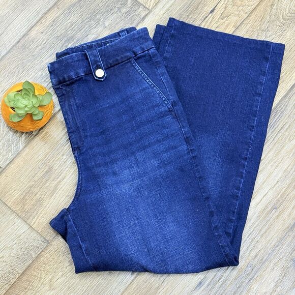 Talbots Jeans Womens 12 Wide Leg Button Denim Trouser High Rise - Picture 4 of 15